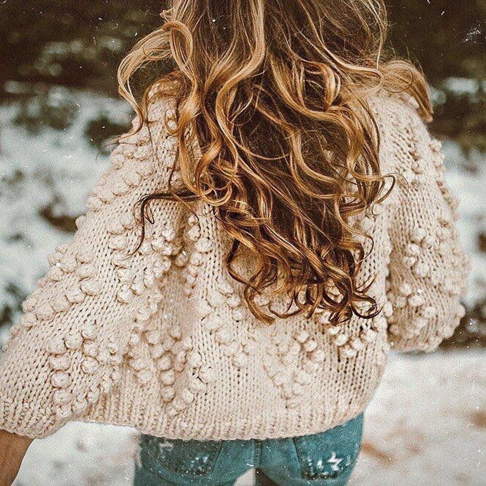 Chicwish Sweater Cardigan Cream Soft Heart Shape Hand Knit Pom Pom